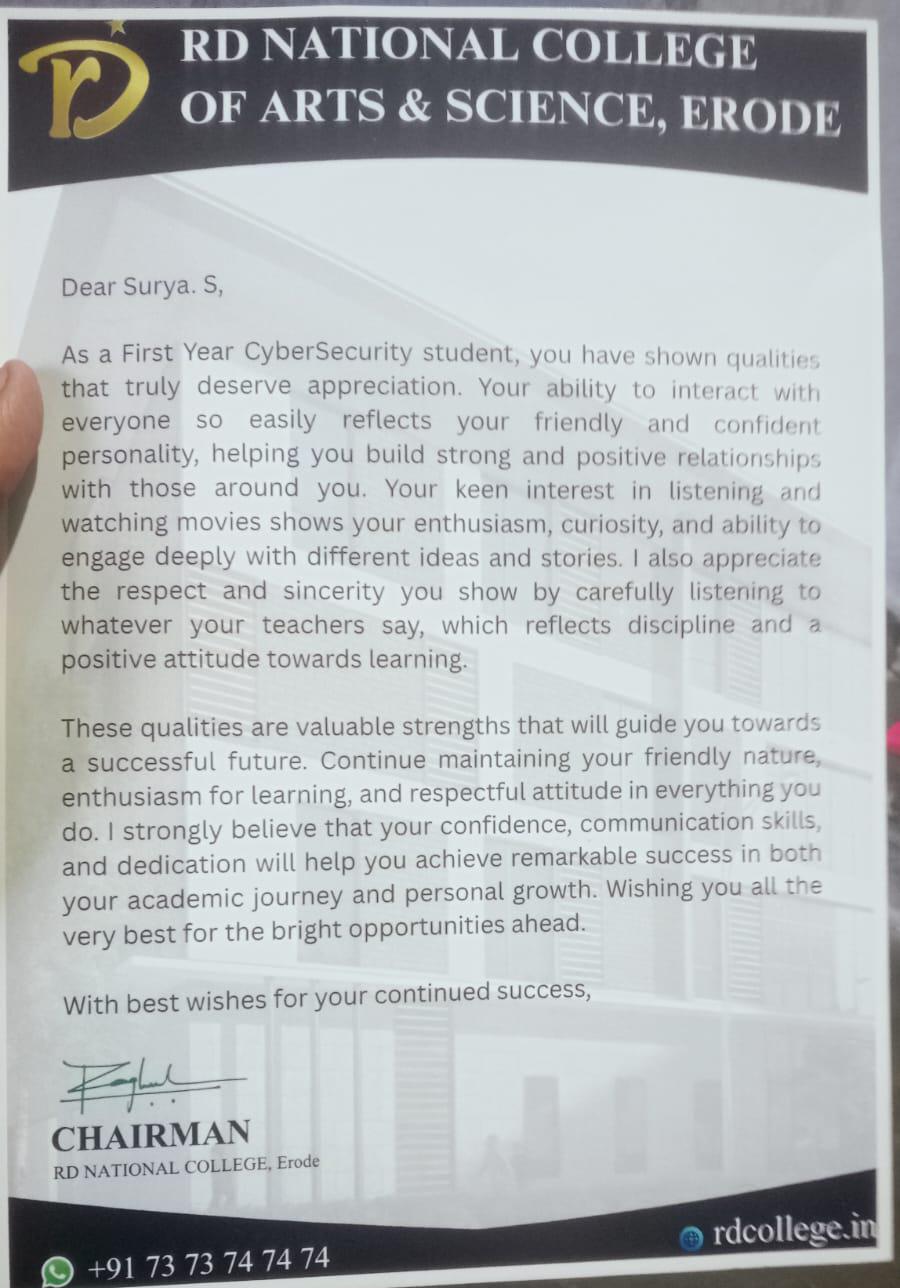 Letter of appreciation photo